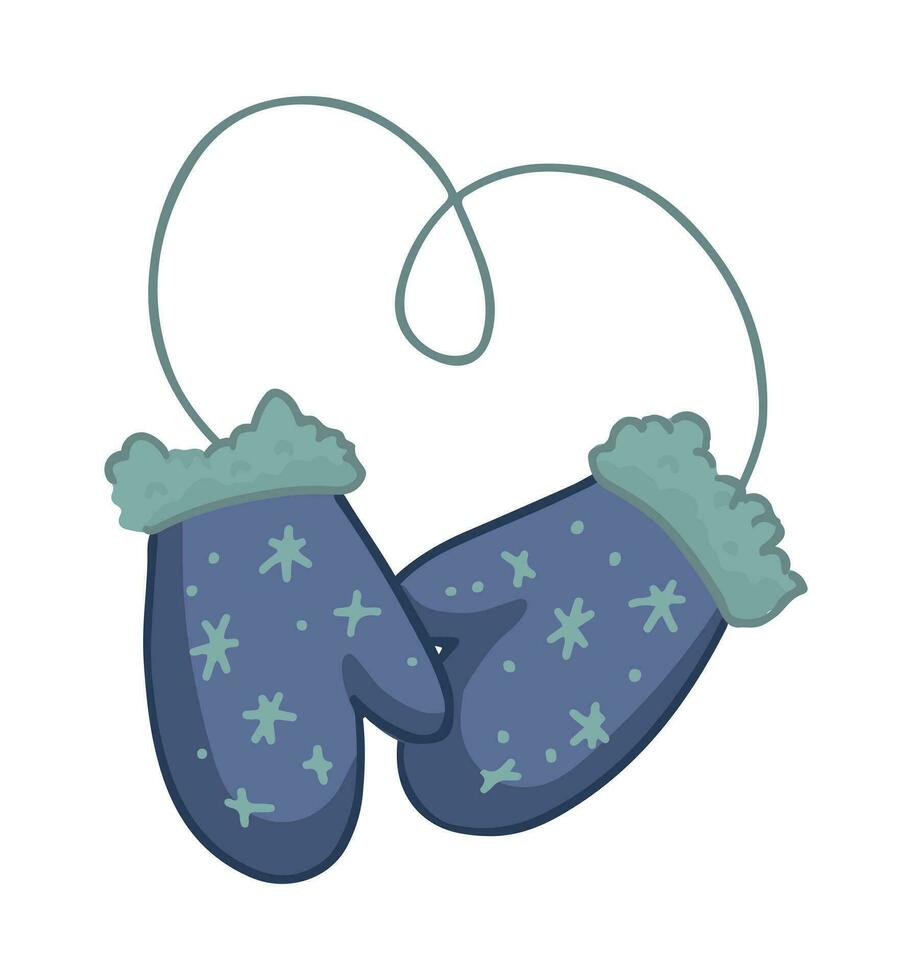 Doodle of pair of children's mittens. Cartoon clipart of warm winter accessory. Contemporary vector illustration isolated on white background.