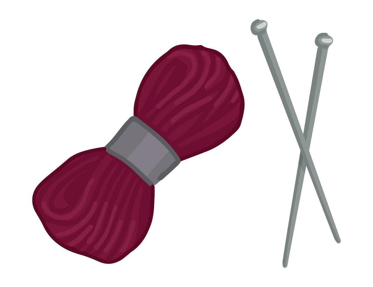 Knitting, cozy winter hobby doodle. Cartoon clipart of yarn and knitting needles. Contemporary vector illustration isolated on white background.
