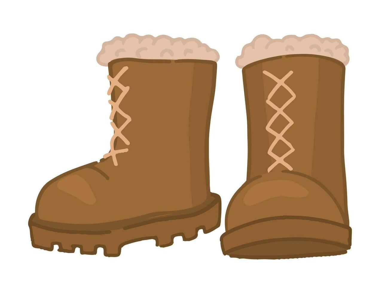 Doodle of warm boots. Cartoon clipart of winter footwear. Contemporary vector illustration isolated on white background.