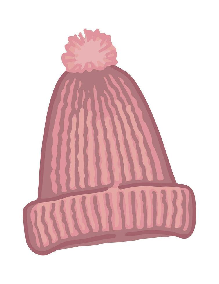 Doodle of warm hat. Cartoon clipart of winter accessory clothes. Vector illustration isolated on white background.