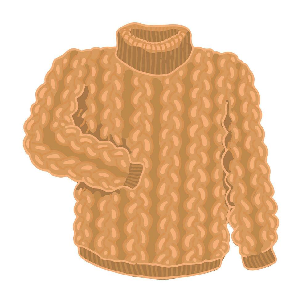 Doodle of warm knitted sweater. Cartoon clipart of winter wear. Vector illustration isolated on white background.