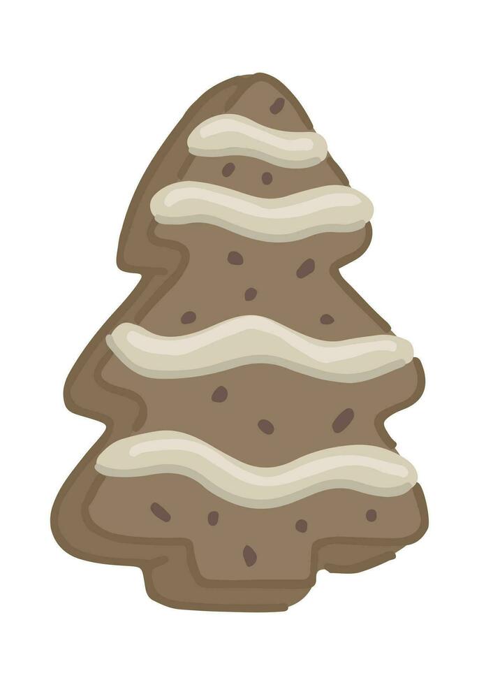 Cartoon clipart of gingerbread tree cookie. Doodle of Christmas sweet homemade bakery. Contemporary vector illustration isolated on white background.