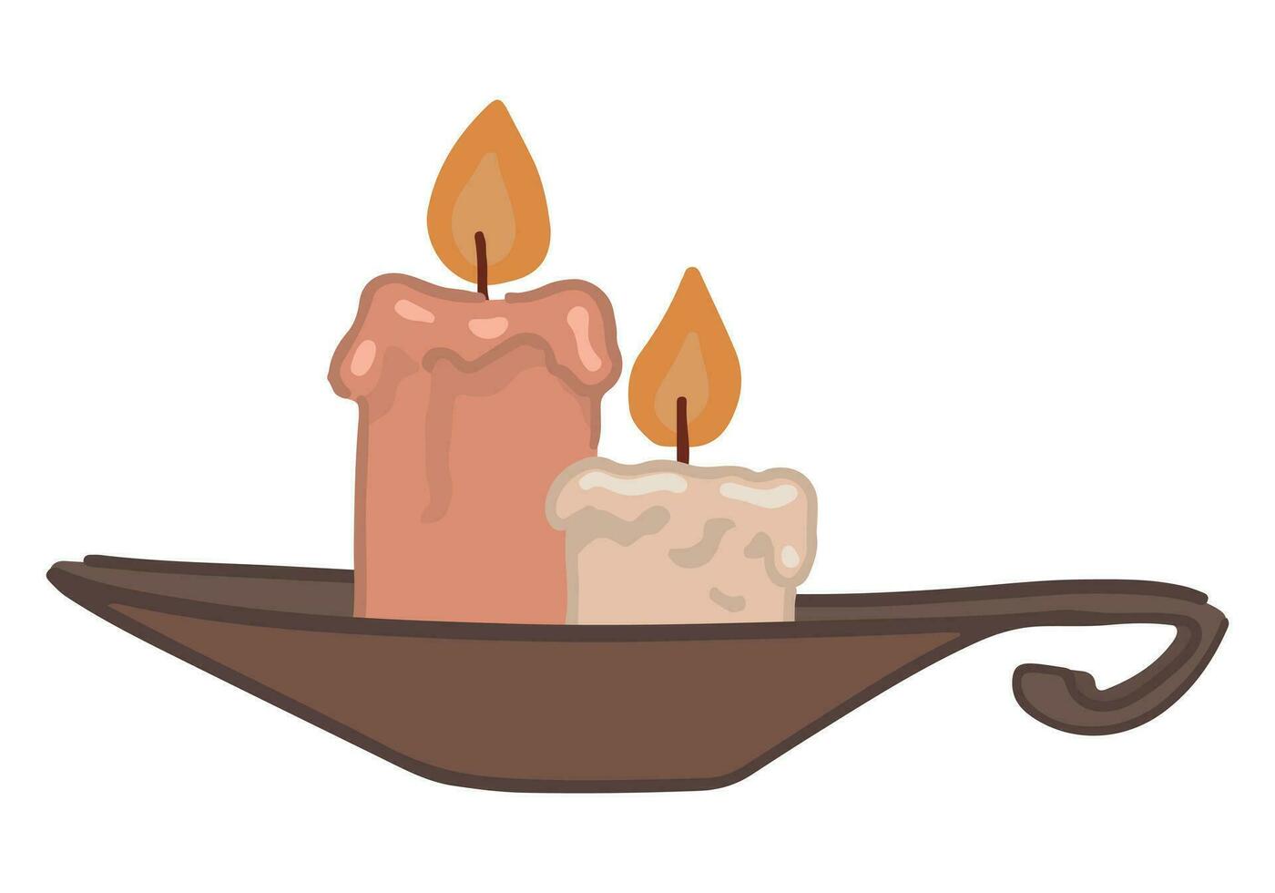 Candlestick with a burning candles. Doodle of cozy antique item. Cartoon vector illustration. Clip art isolated on white.