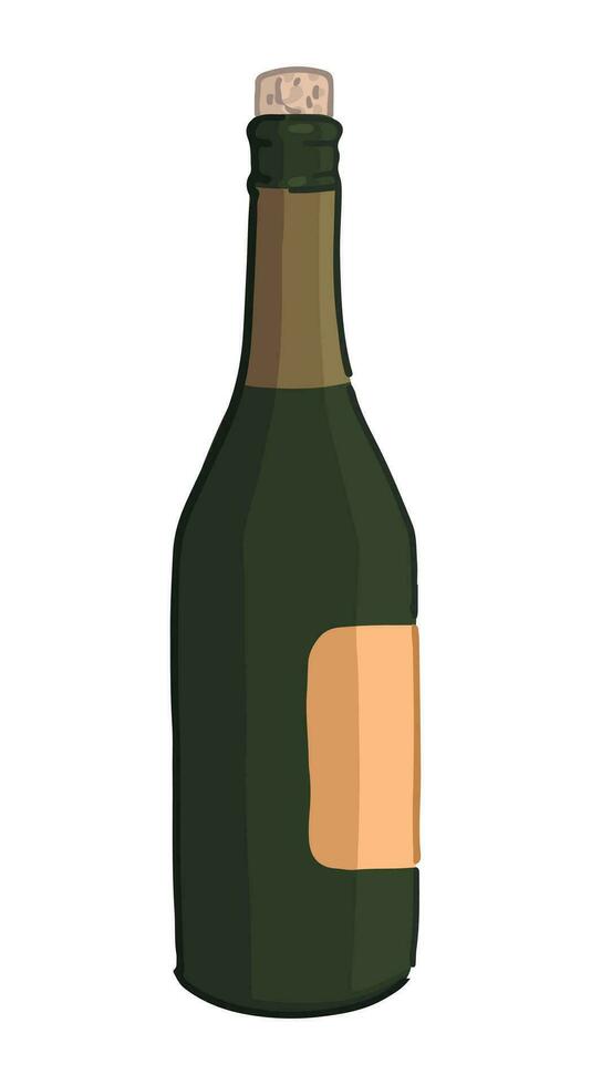 Doodle of wine bottle. Cartoon clipart of alcohol beverage. Contemporary vector illustration isolated on white background.