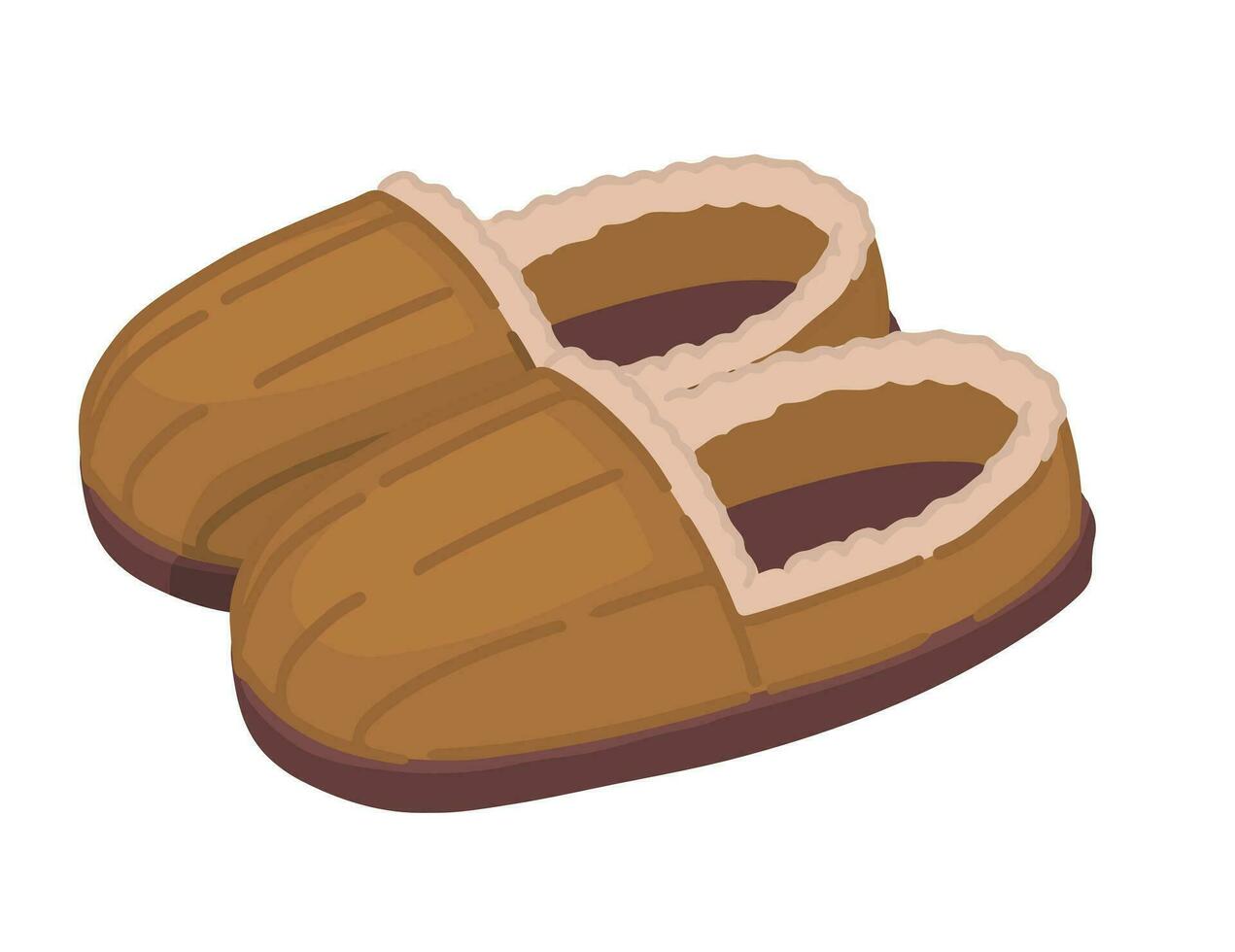 Doodle of warm winter home slippers. Cartoon clipart of pair of furry footwear for house. Contemporary vector illustration isolated on white background.