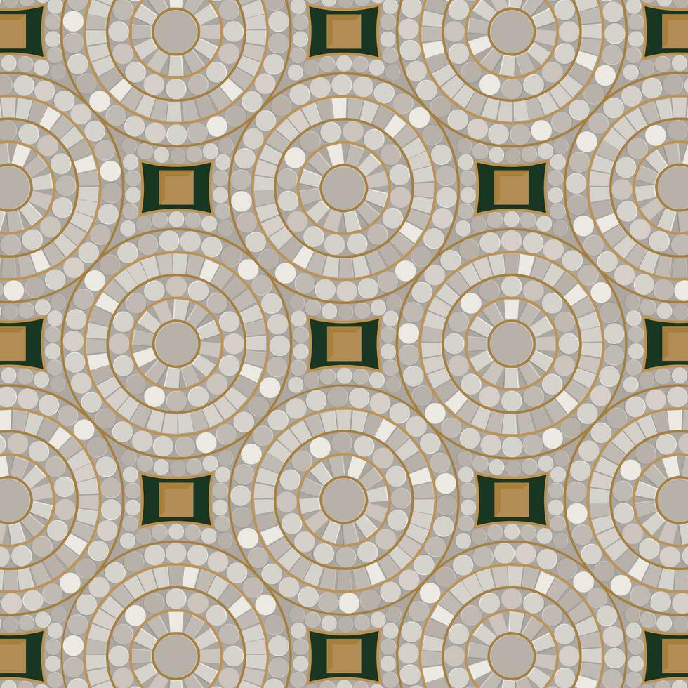 Vector seamless antique glam mosaic tiles in off-white and gold trimming. For concept proposal, pattern, background