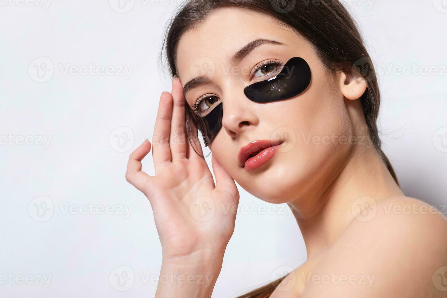 Eye black patch, Beautiful Woman With Natural Makeup photo