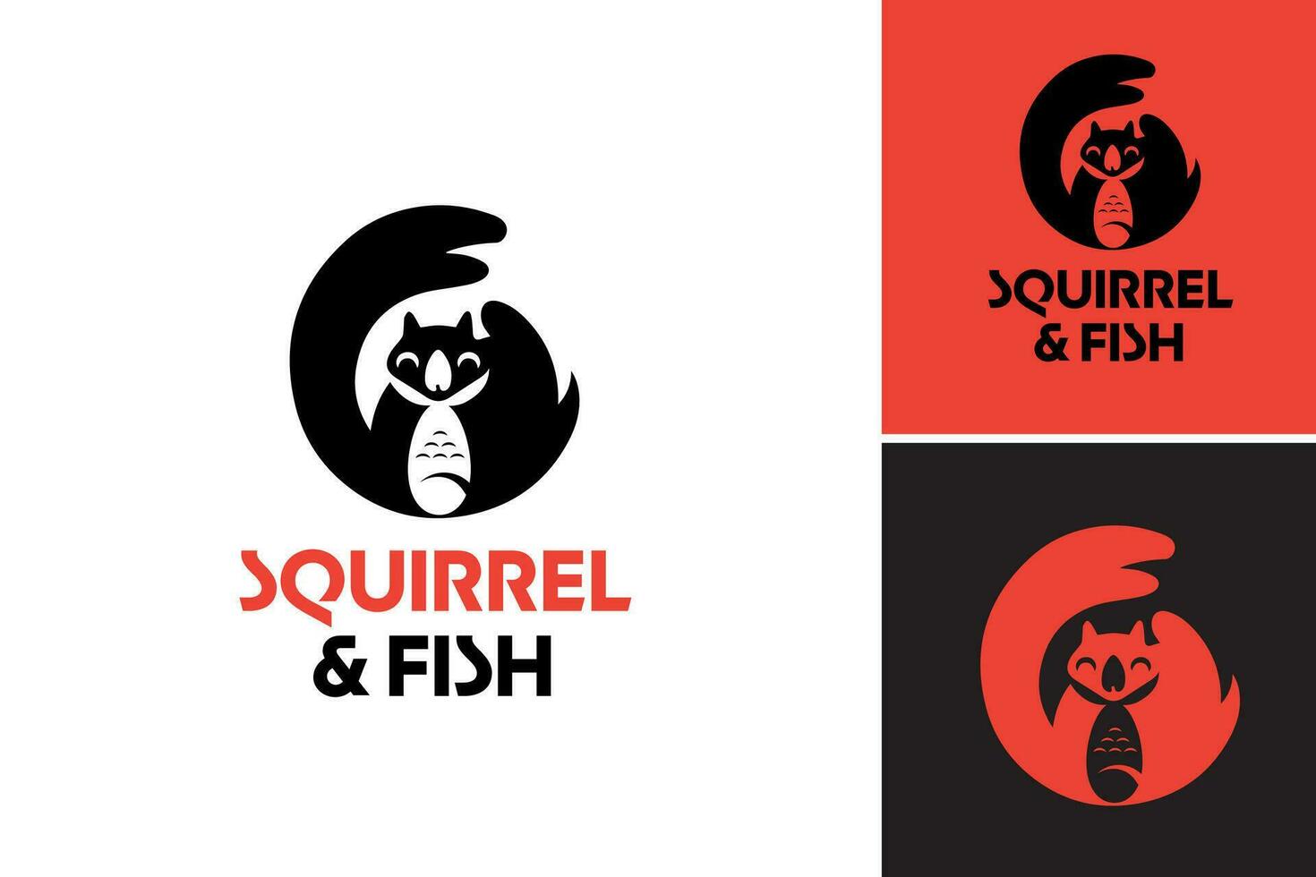 squirrel and fish logo is a design asset featuring a playful combination of a squirrel and a fish, suitable for a brand or company related to nature, wildlife, or outdoor activities. vector