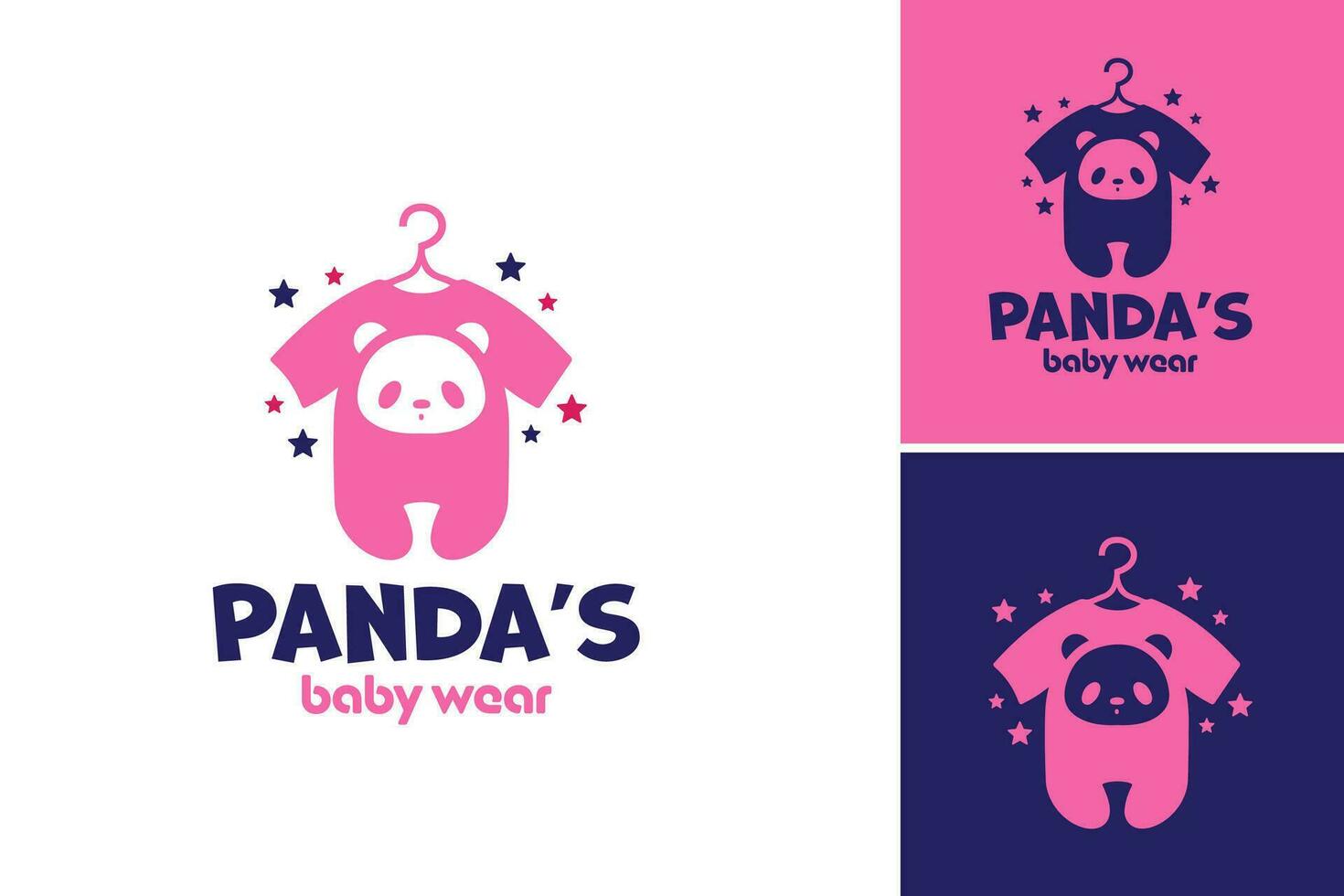 Panda's Baby wear logo design template is a logo for collection of adorable clothing designs for infants featuring panda-inspired patterns. vector