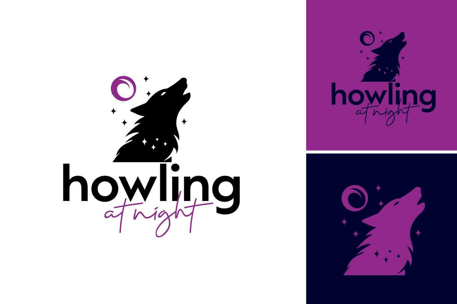 howling at night logo design template.this a suitable asset for businesses or brands related to nightlife, music, or entertainment industries. vector