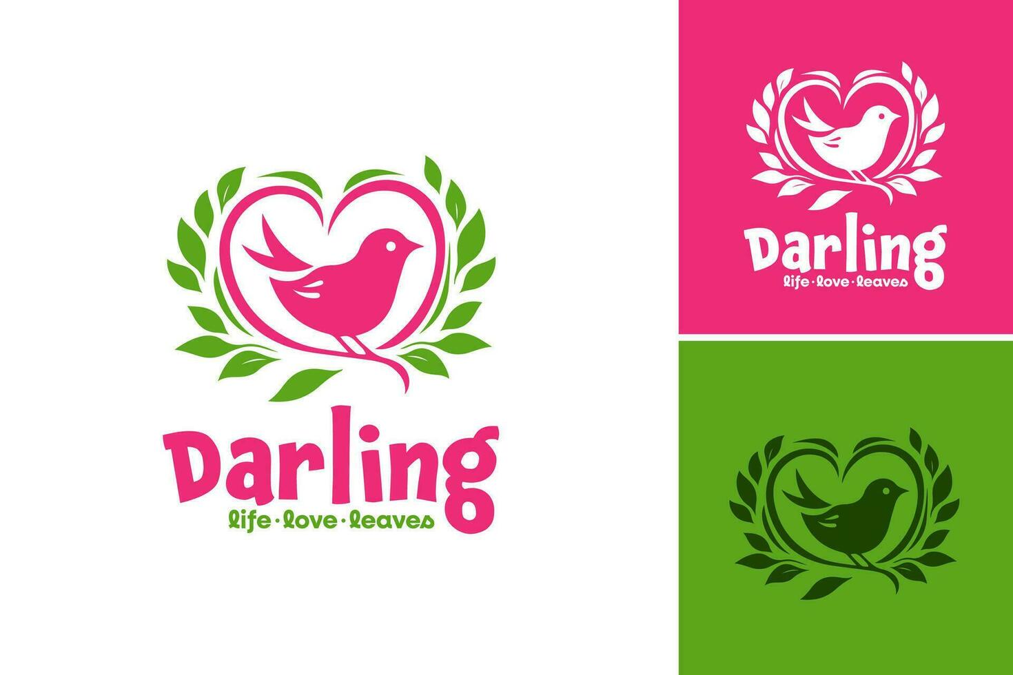 darling life love leaves logo is a versatile and charming logo design suitable for businesses or brands associated with love, nature, or a playful and whimsical lifestyle. vector