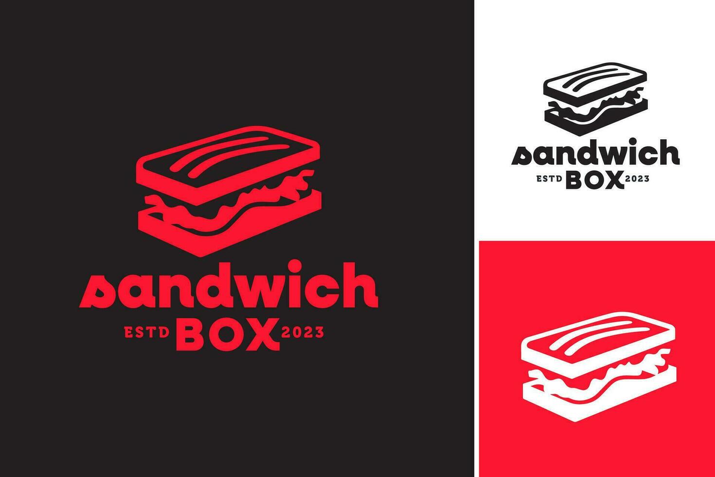 Sandwich box logo design refers to a design asset that features a logo suitable for a sandwich box or packaging. It is ideal for businesses in the food and beverage industry. vector
