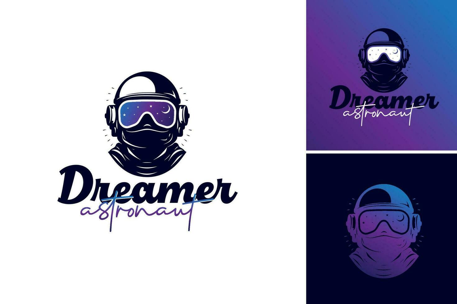 un hombre en un astronauta casco logo diseño modelo. esta activo es adecuado para diseños relacionado a espacio exploración, imaginación, soñando, y aventura. vector