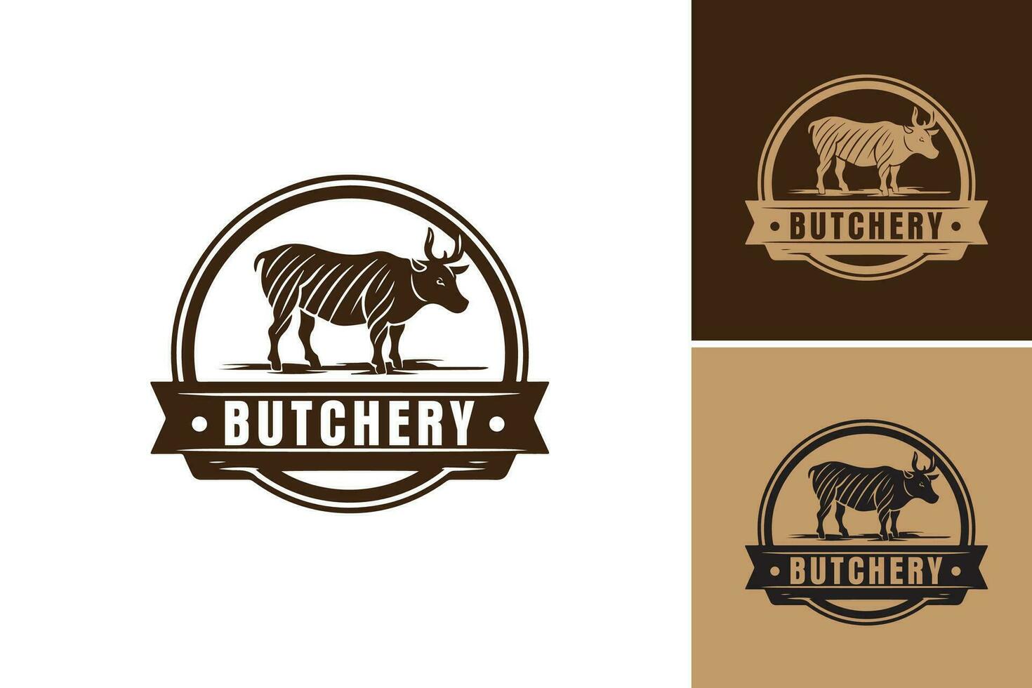 Retro Butchery logo design suitable for butcher shops, meat suppliers, or any business related to the meat industry. vector