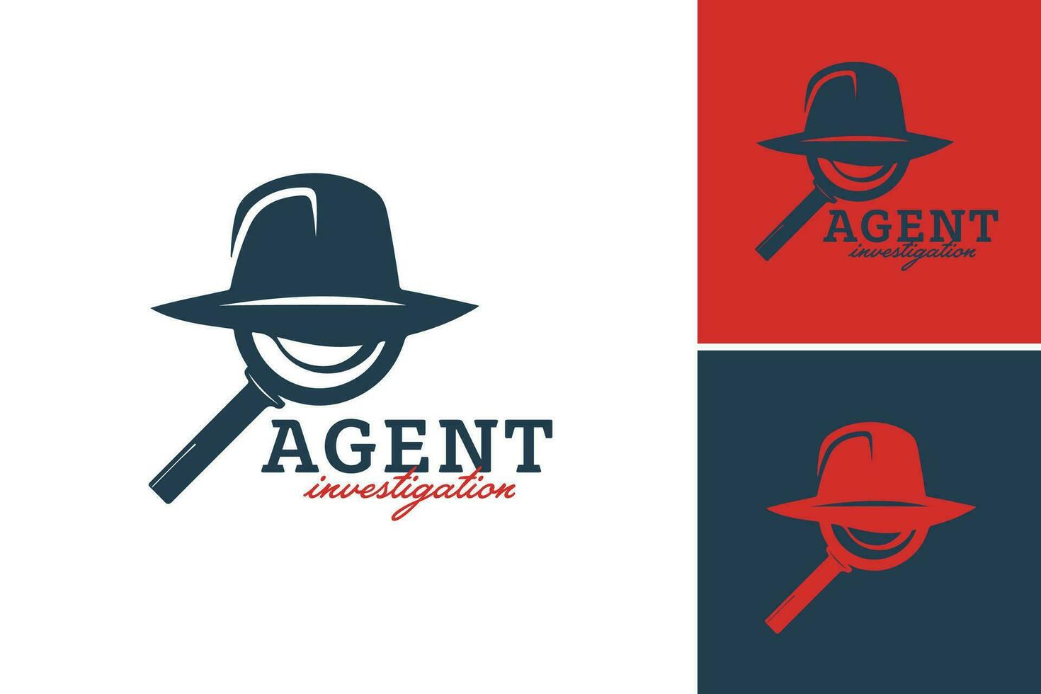Agent Investigation Logo is a design asset featuring a magnifying glass and hat, suitable for detective agencies, private investigators, or any business vector
