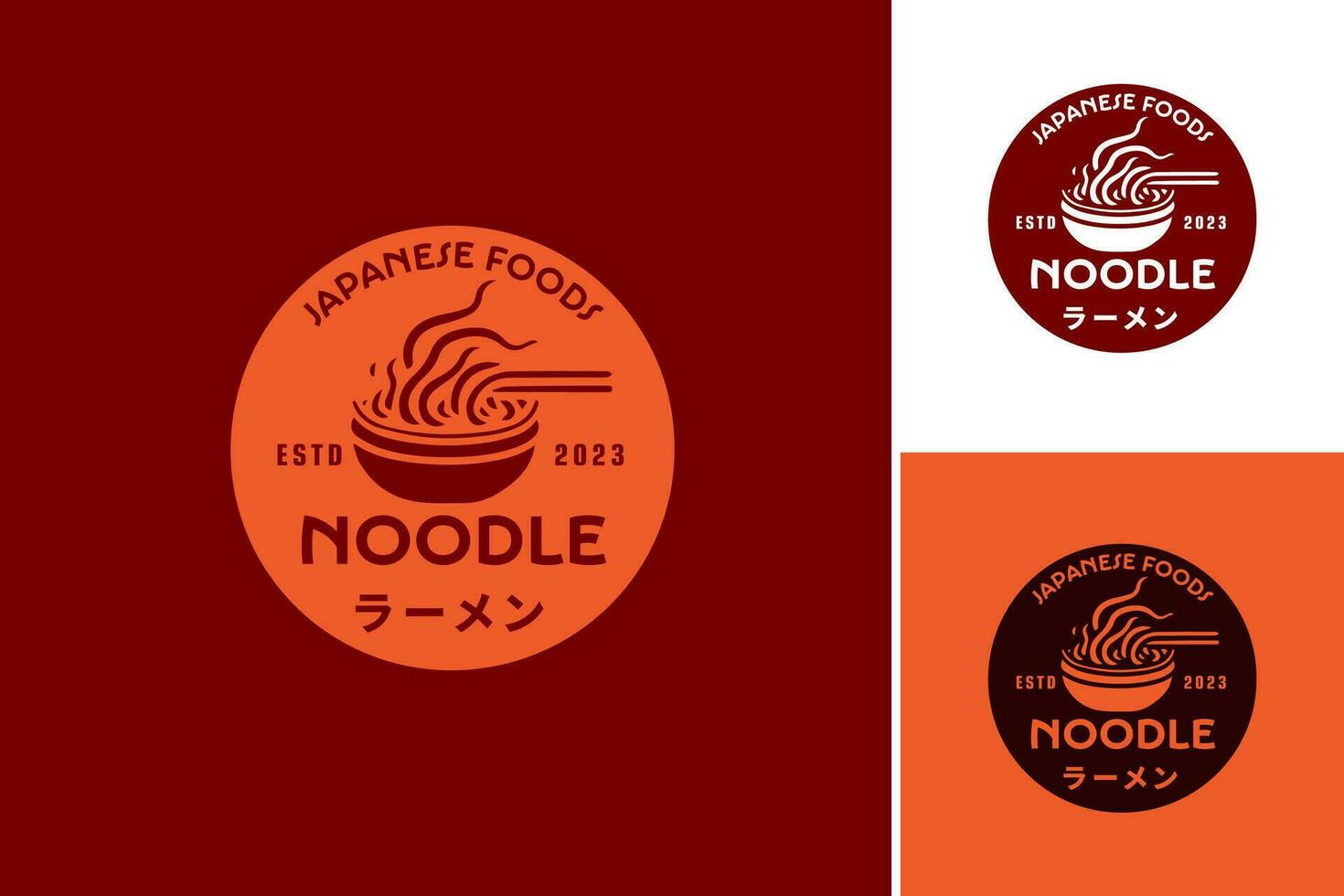 A logo featuring a combination of brown and white colors with a prominent image of a bowl of noodles. This asset is suitable for restaurants, food delivery services, and any food-related businesses. vector