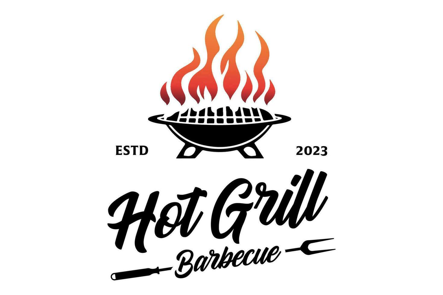 parilla parrilla carne logo diseño. un negro y blanco logo representando un parrilla y un fuego Perfecto para un restaurante, parrilla negocio, parrilla accesorios empresa vector