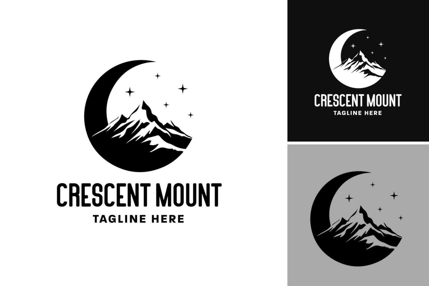 Crescent Mountain Logo Design, A logo design featuring a crescent shape integrated with a mountain silhouette vector