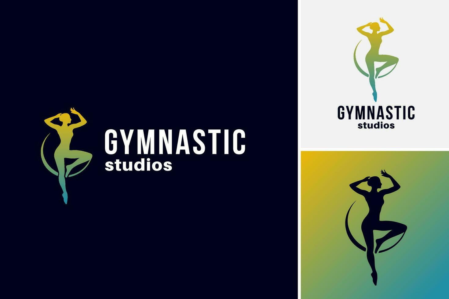 gimnasia estudio logo adecuado para marca un gimnasia estudio, exhibiendo atletismo y agilidad, con un dinámica y moderno diseño. vector