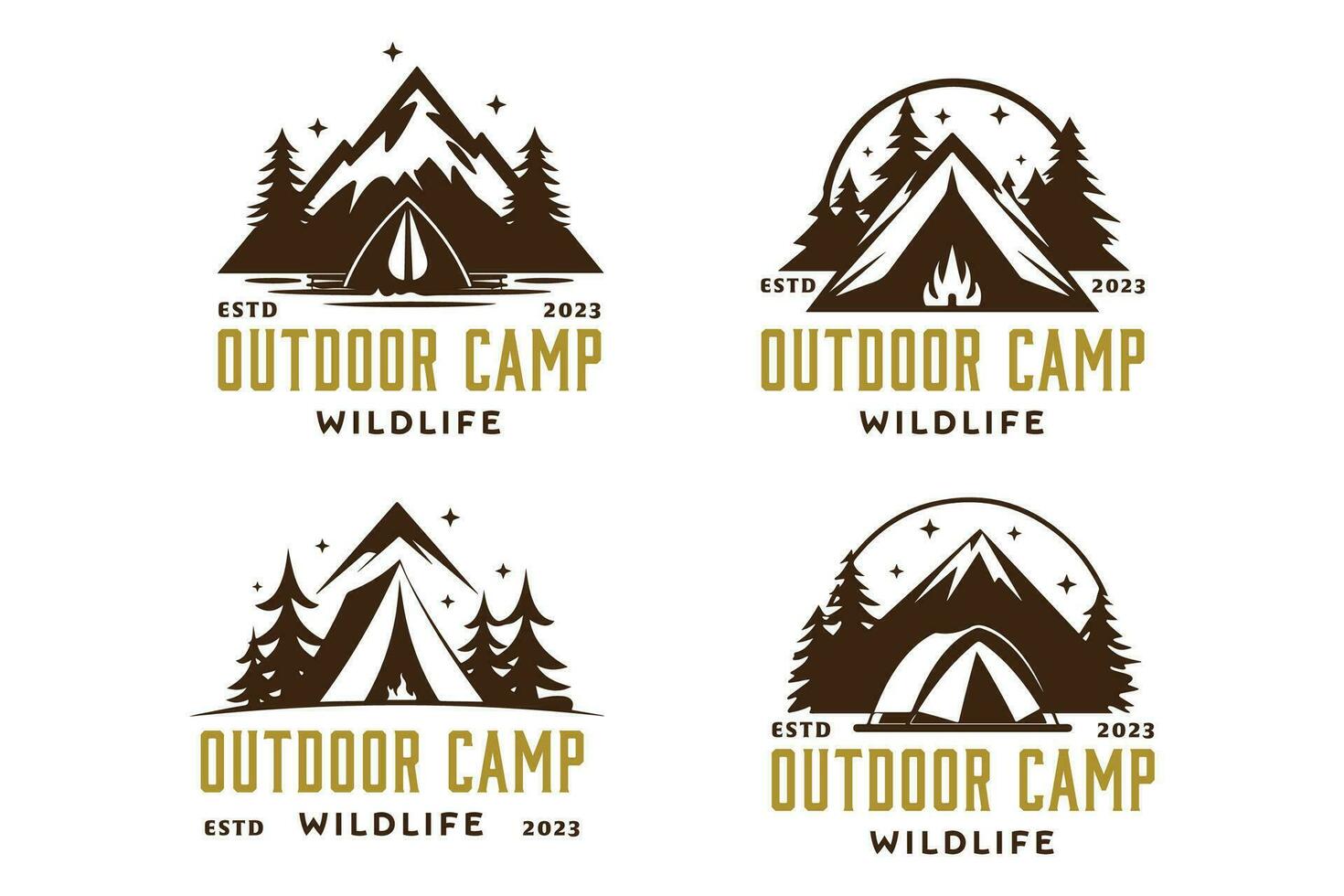 Outdoor Camp Badges Vector refers to a set of vector graphics that depict camp-themed badges suitable for outdoor activities and adventure-related designs.