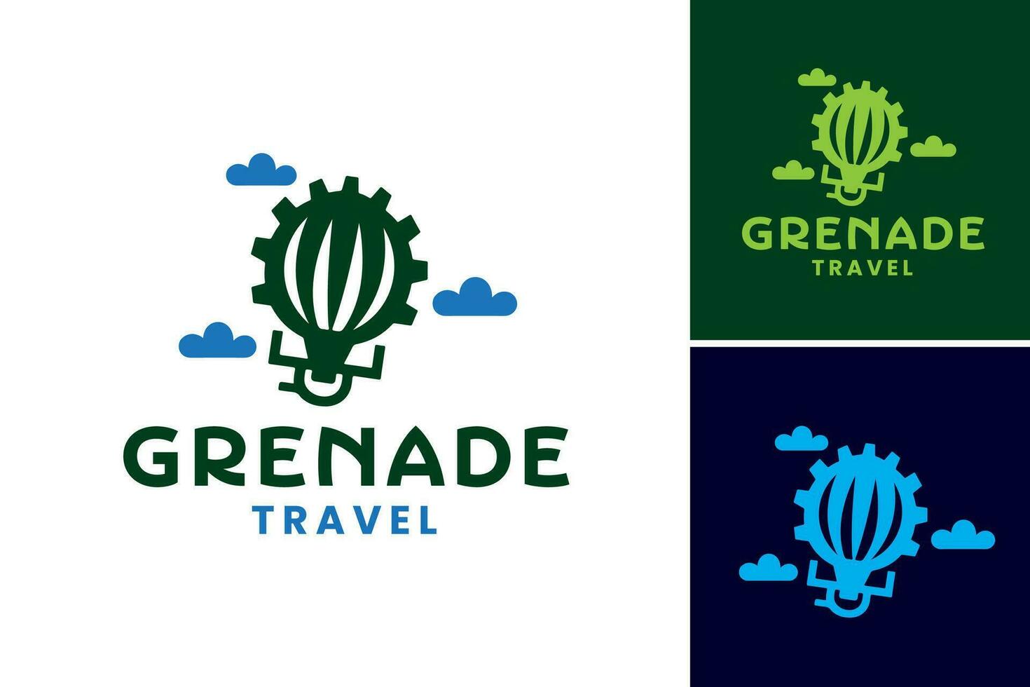 grenade travel logo is a design asset suitable for a travel-related business or brand. It features a green grenade-shaped symbol, representing dynamic and adventurous travel experiences. vector