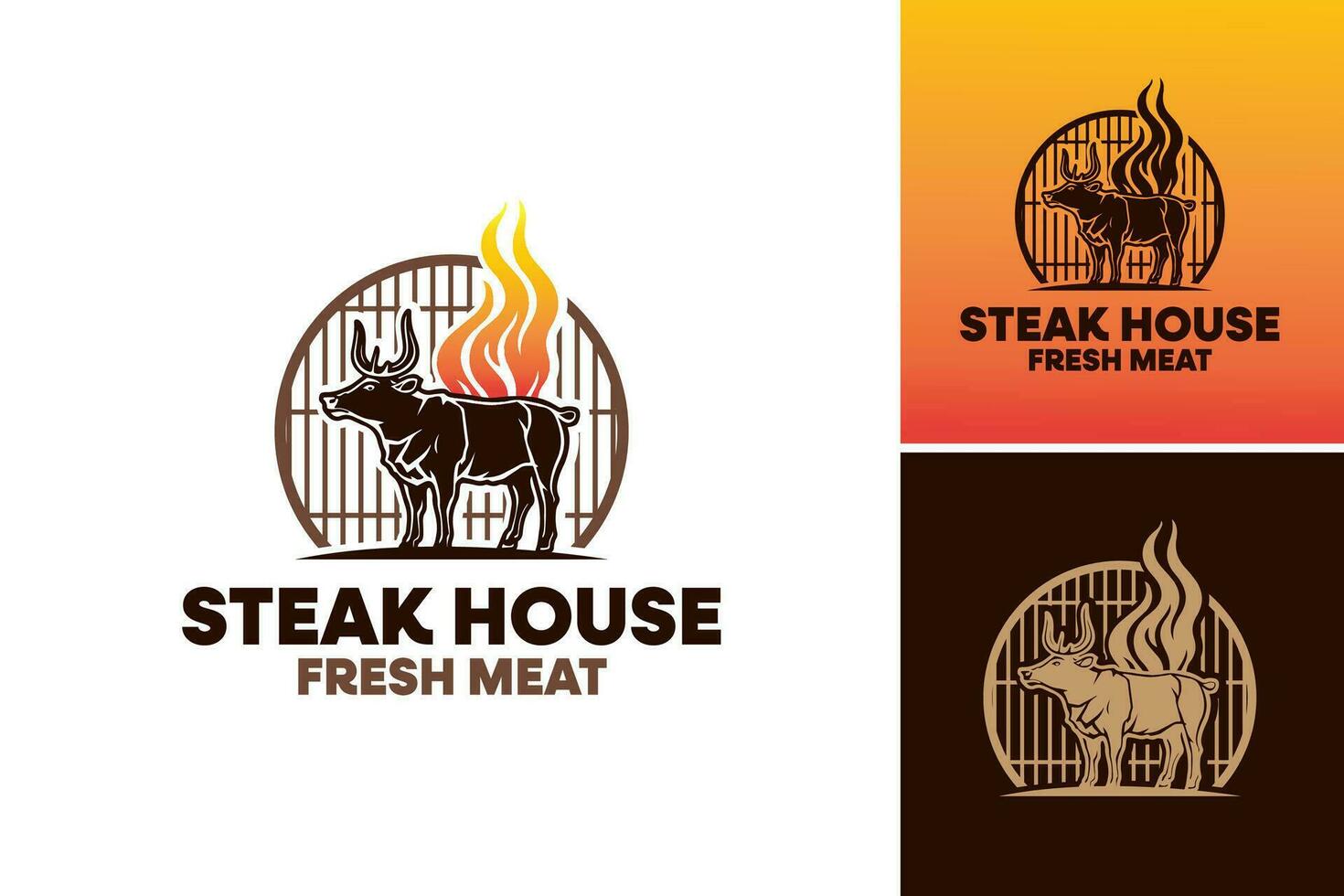 Steak House Fresh Meat Logo Design is a graphic asset suitable for restaurants or businesses in the food industry that specialize in serving high-quality, fresh meat dishes. vector