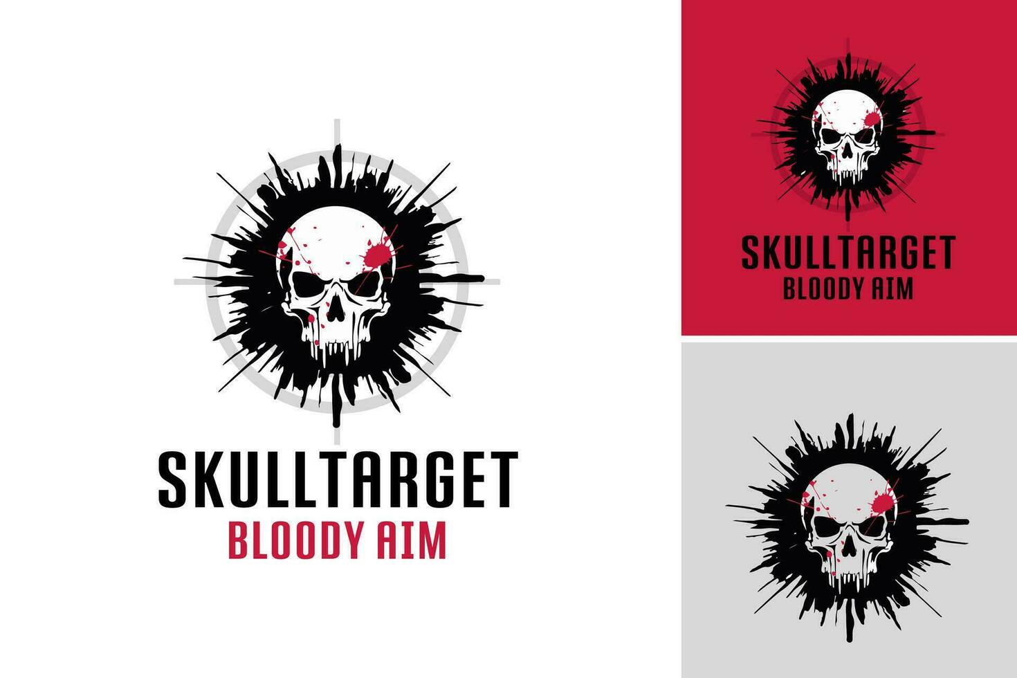 Skull target bloody aim logo - This asset portrays a skull with a target on its head, dripping with blood. It is ideal for use in dark and edgy projects, such as horror films or gaming logos. vector