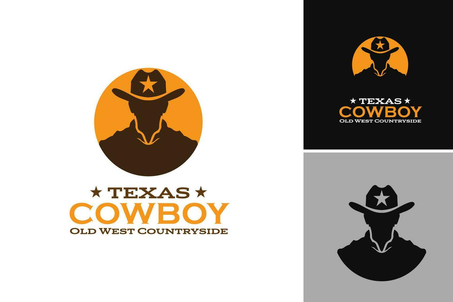 Logo with a cowboy theme, perfect for businesses in Texas, Western-style brands, or any company looking to project a tough and adventurous image. vector