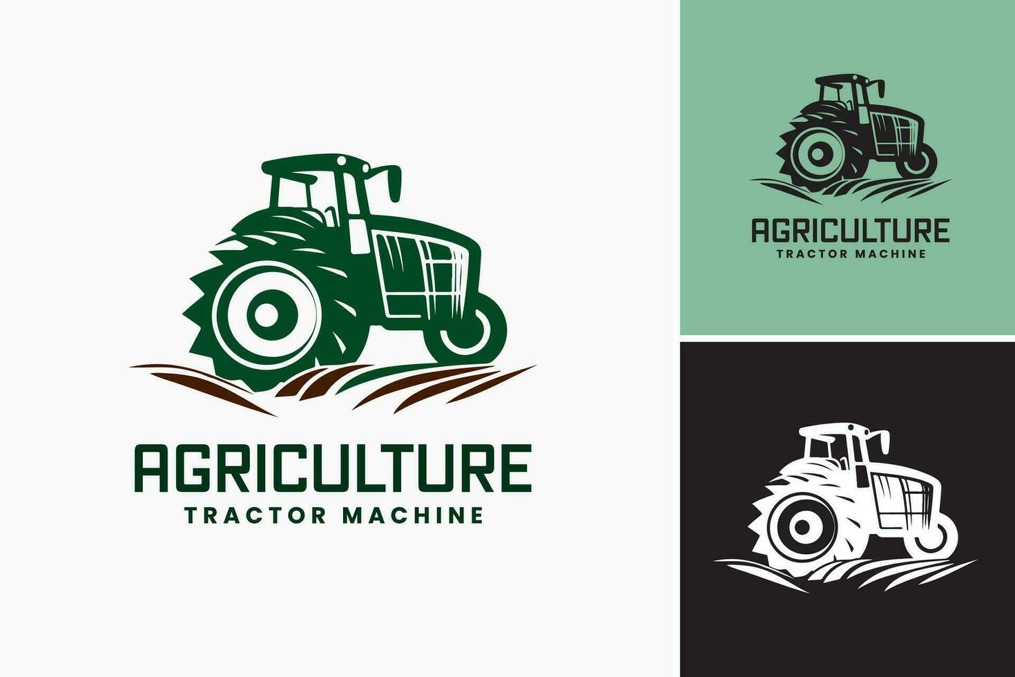 A logo featuring a tractor with the words agriculture tractor machine. Suitable for agricultural businesses, farm equipment manufacturers, and agricultural supply companies. vector