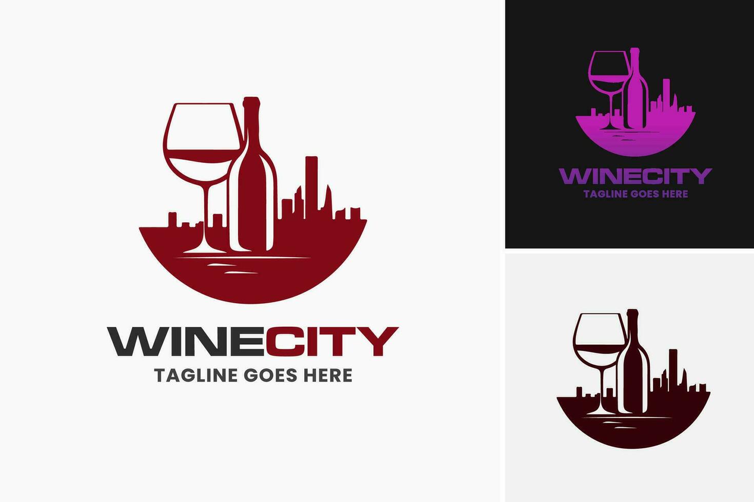 un vino ciudad logo presentando un vaso y un botella, ideal para negocios o eventos relacionado a vino, tal como bodegas, vino barras, o vino festivales vector