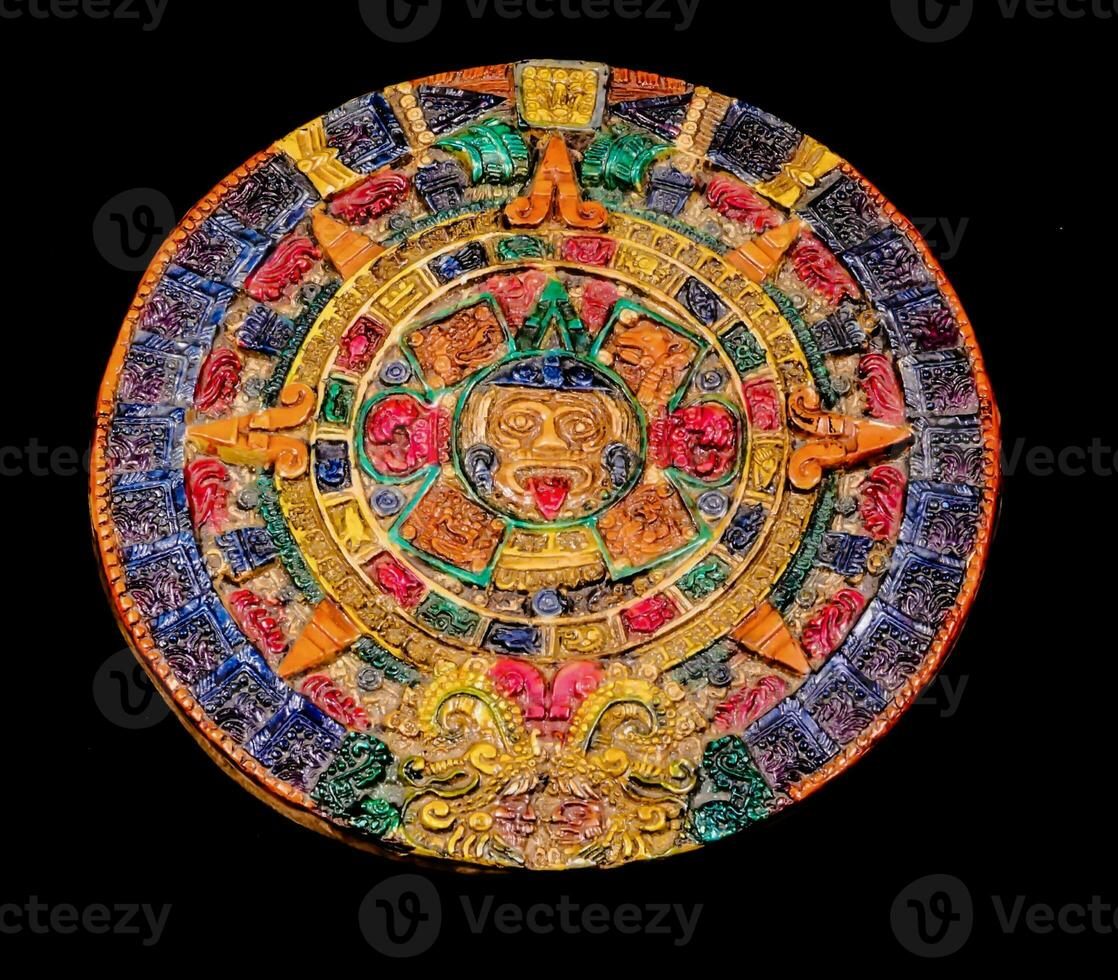 a colorful, decorative plate with a Mayan design photo