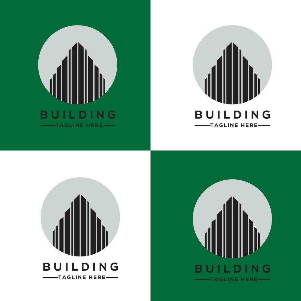 logotipo de construcción con estilo de arte lineal. resumen del edificio de la ciudad para la inspiración del diseño del logotipo y el diseño de la tarjeta de visita vector