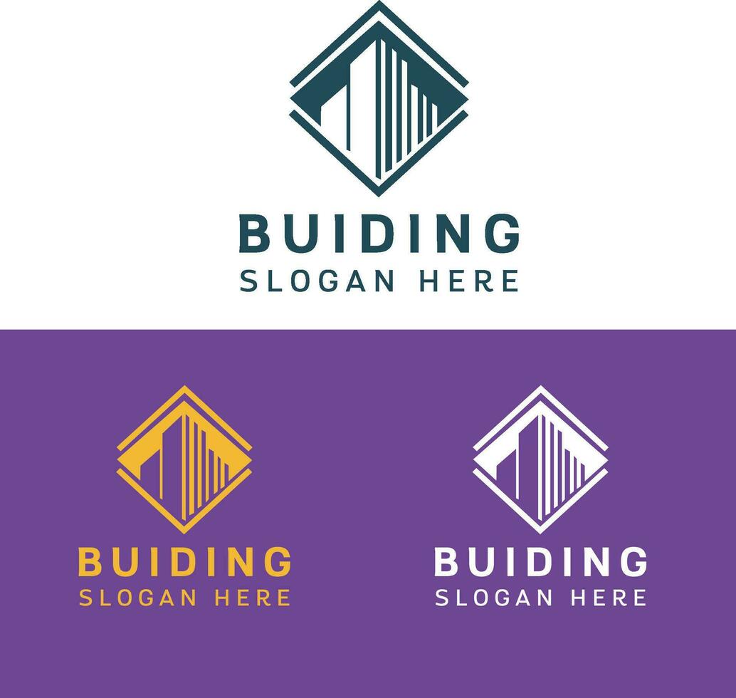 Building logo with line art style. city building abstract for logo design inspiration and business card design vector