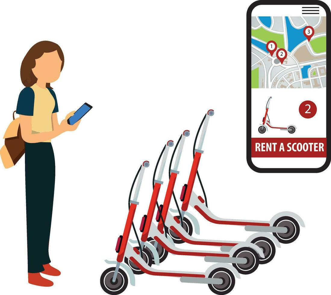 Electric scooter rental at the station and paid cashier. Mobile