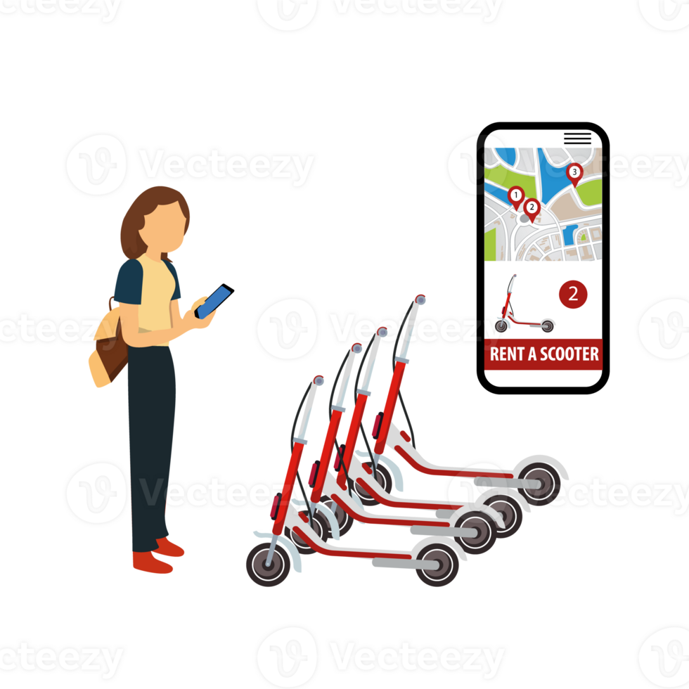 Electric scooter rental at the station and paid cashier. Mobile