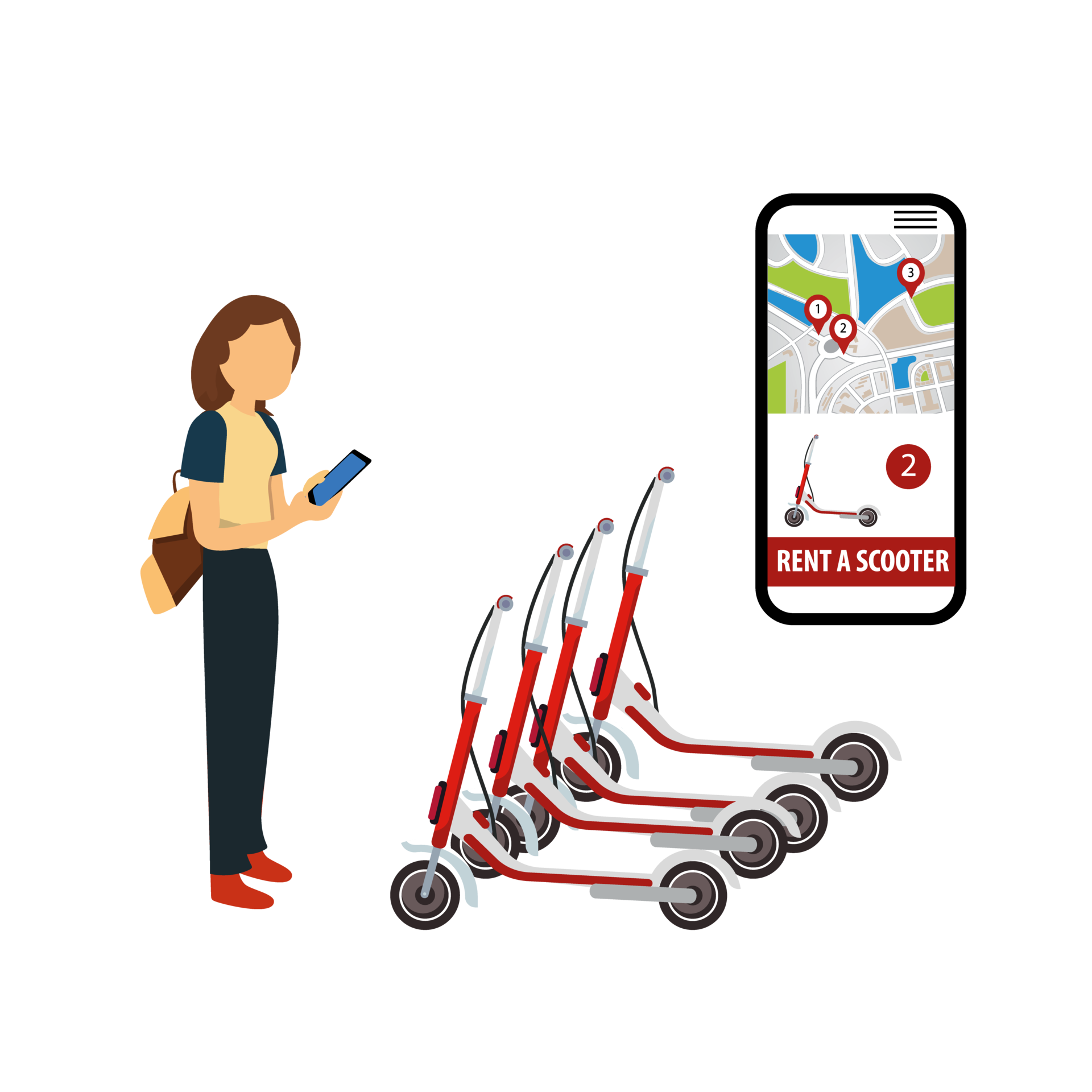 Electric scooter rental at the station and paid cashier. Mobile