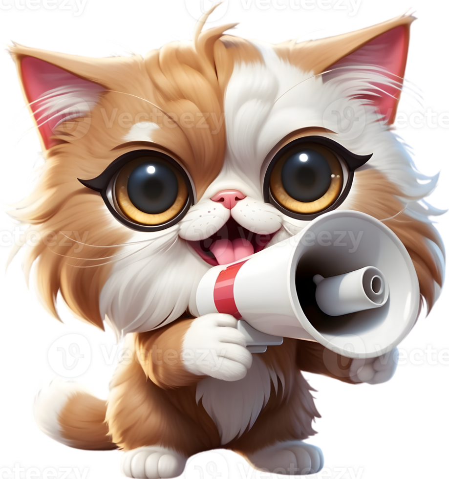 cartoon cat with megaphone on transparent background ai generative png