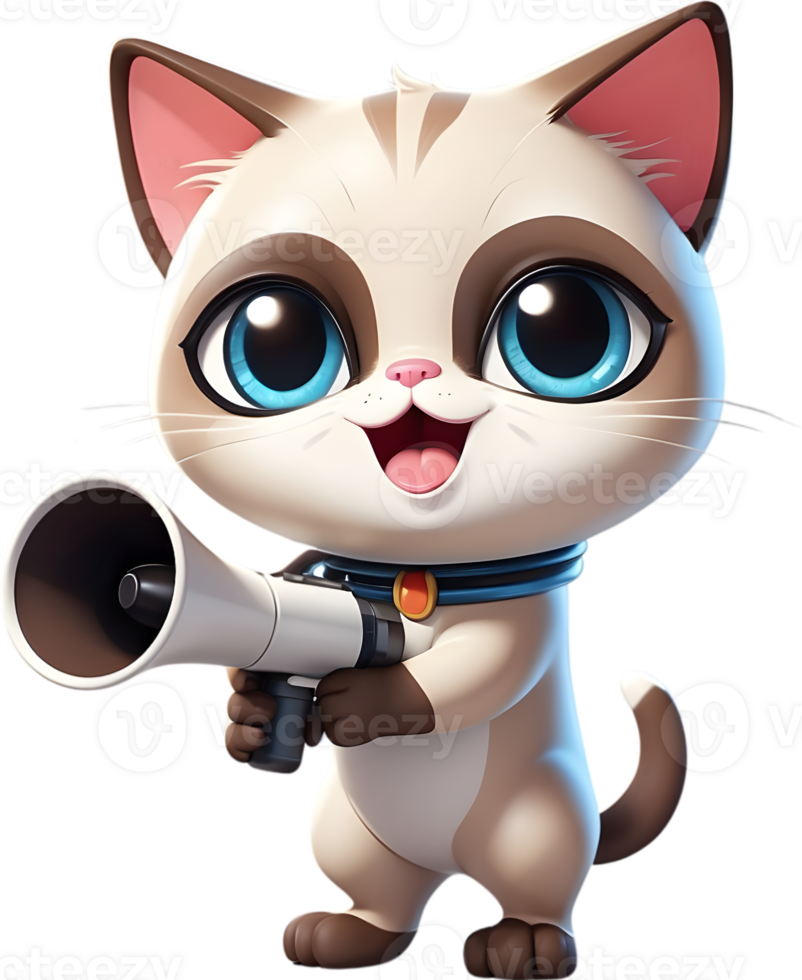 cartoon cat with megaphone on transparent background ai generative png