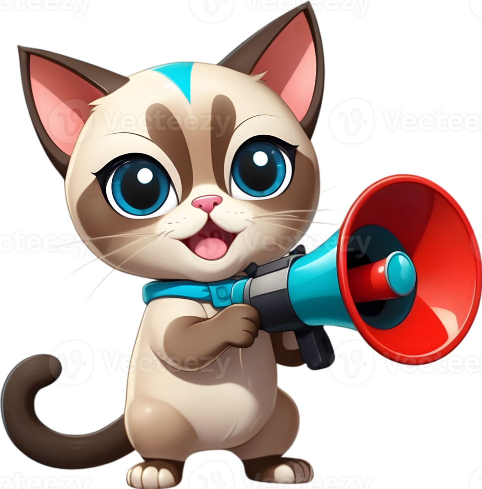 cartoon cat with megaphone on transparent background ai generative png
