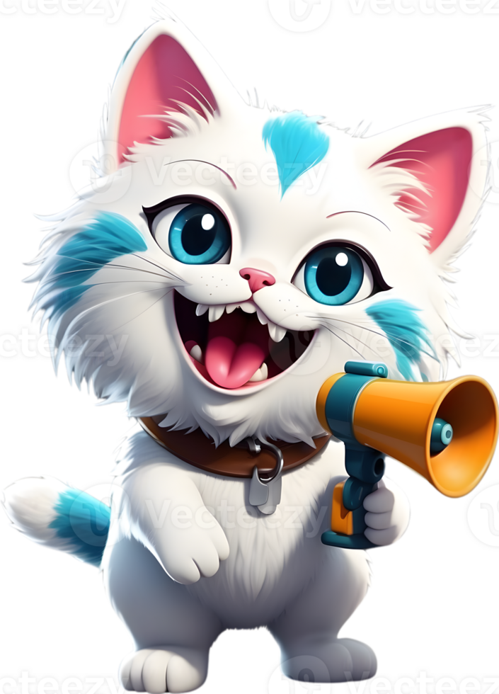 cartoon cat with megaphone on transparent background ai generative png