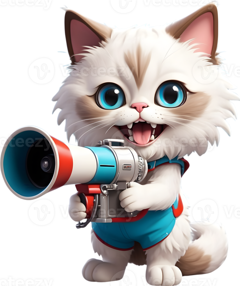 cartoon cat with megaphone on transparent background ai generative png