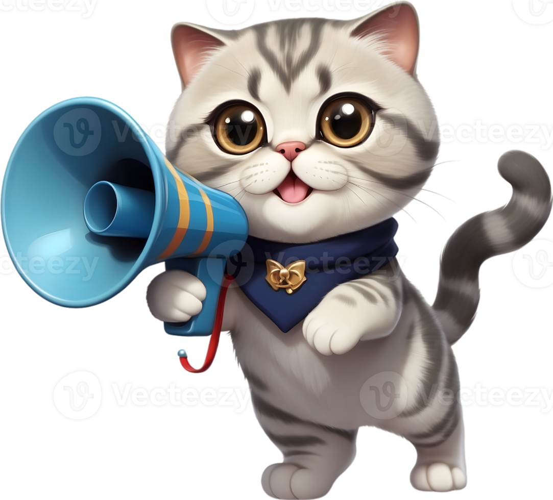 cartoon cat with megaphone on transparent background ai generative png