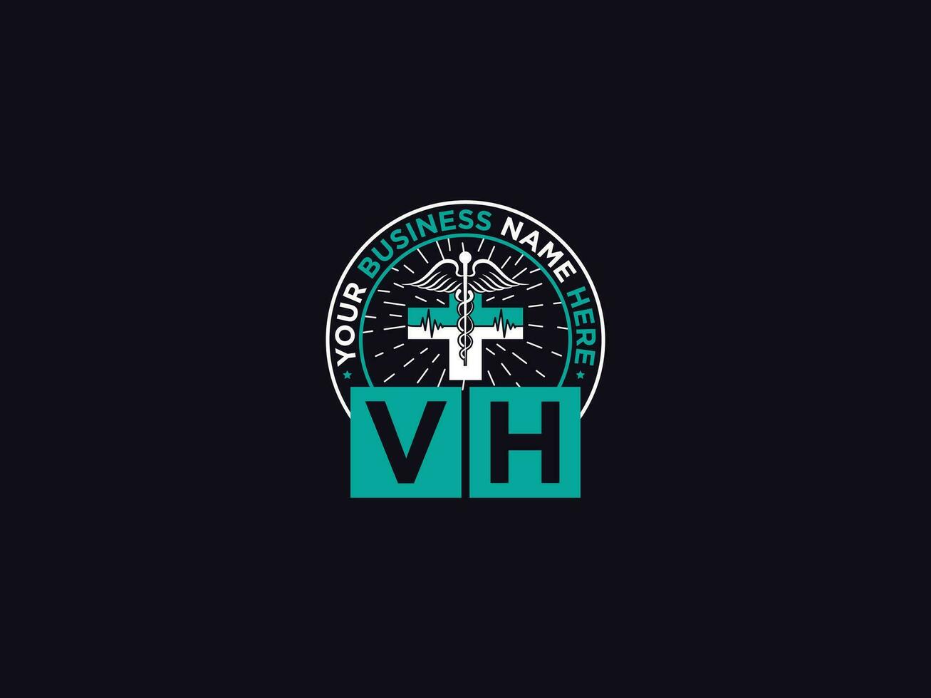 clínico vh logo icono, médico vh hv logo letra diseño para doctores vector
