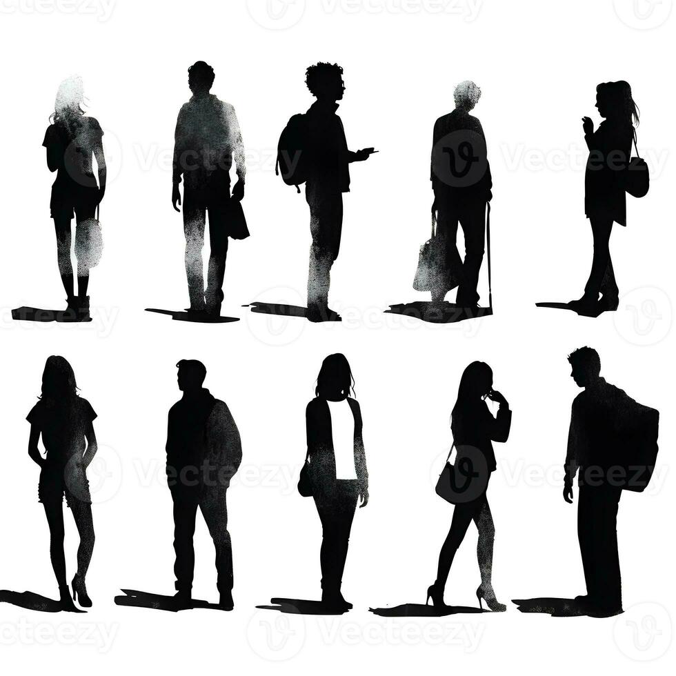 people silhouette isolated human person male female business black generative Ai. photo