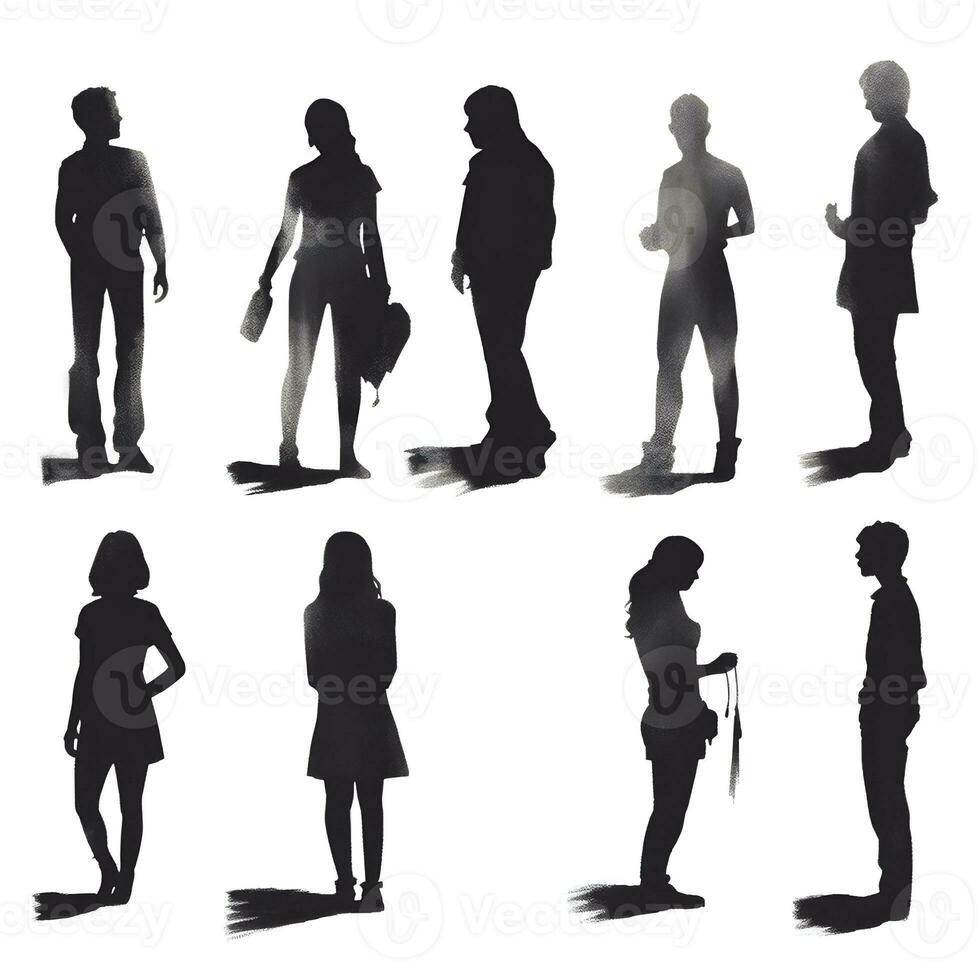 people silhouette isolated human person male female business black generative Ai. photo