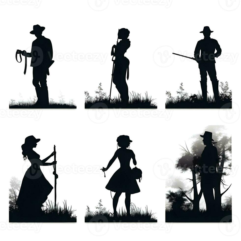 people silhouette isolated human person male female business black generative Ai. photo