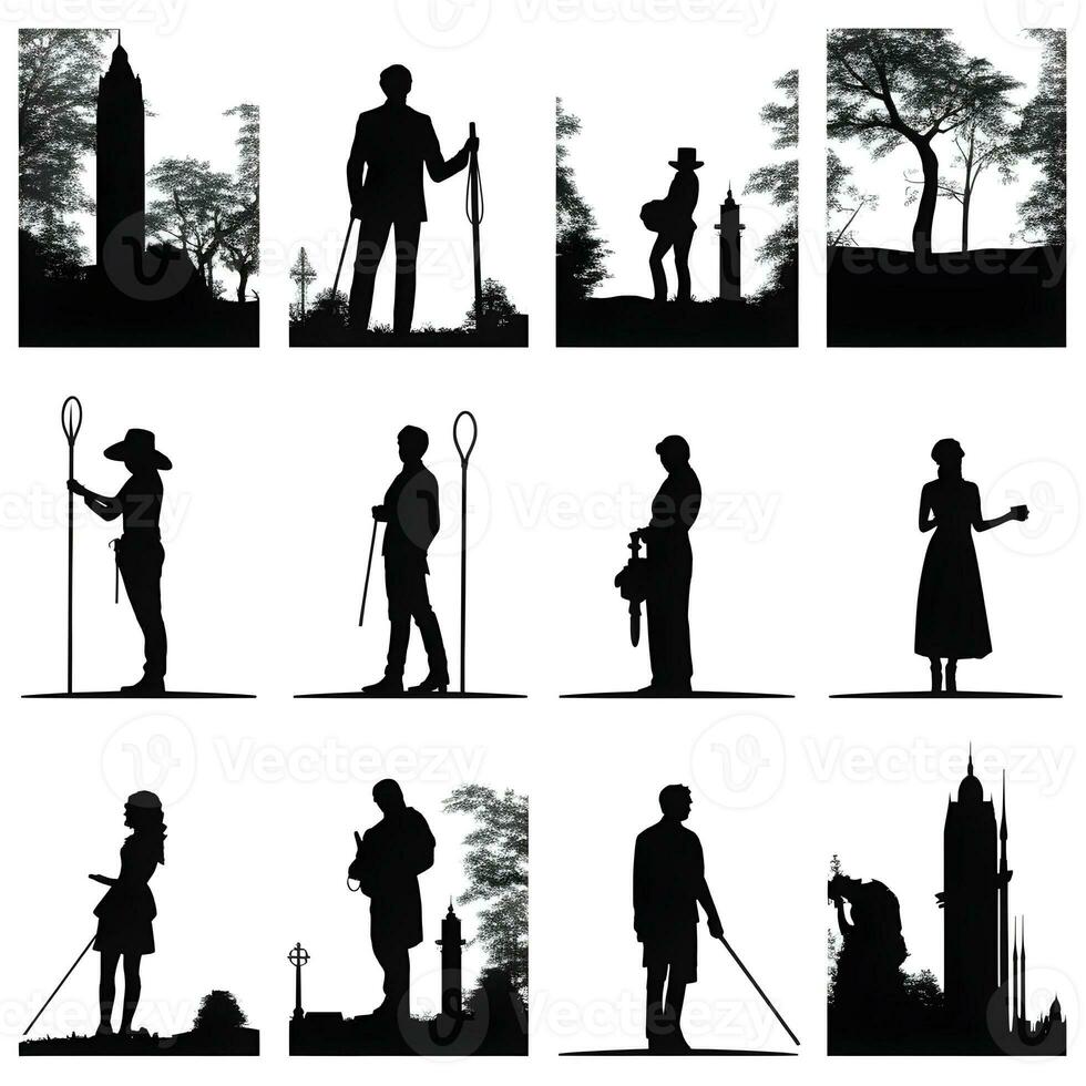 people silhouette isolated human person male female business black generative Ai. photo