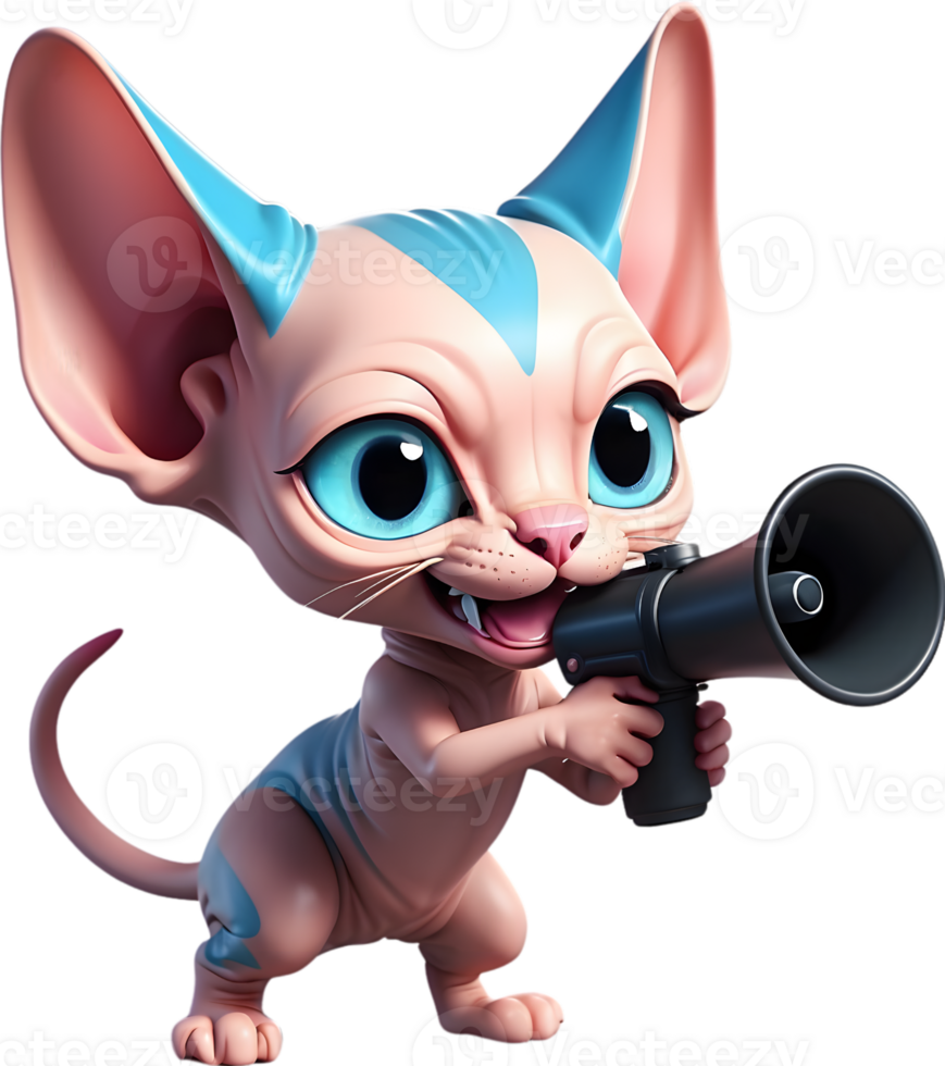 cartoon cat with megaphone on transparent background ai generative png
