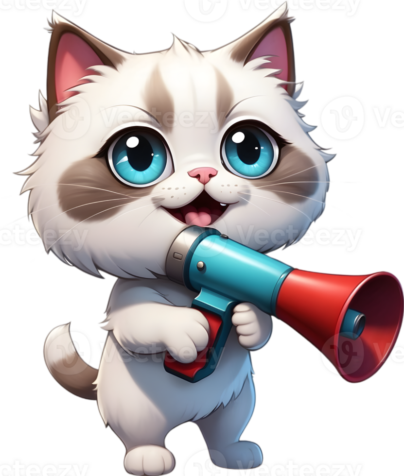 cartoon cat with megaphone on transparent background ai generative png