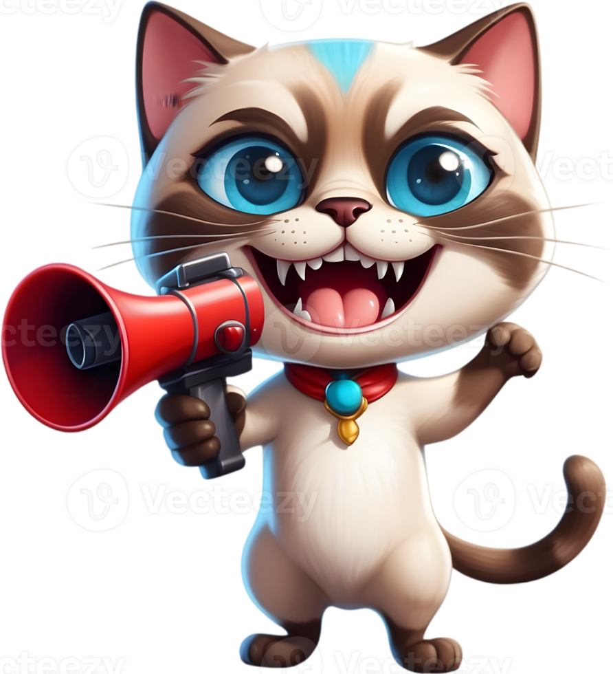 cartoon cat with megaphone on transparent background ai generative png